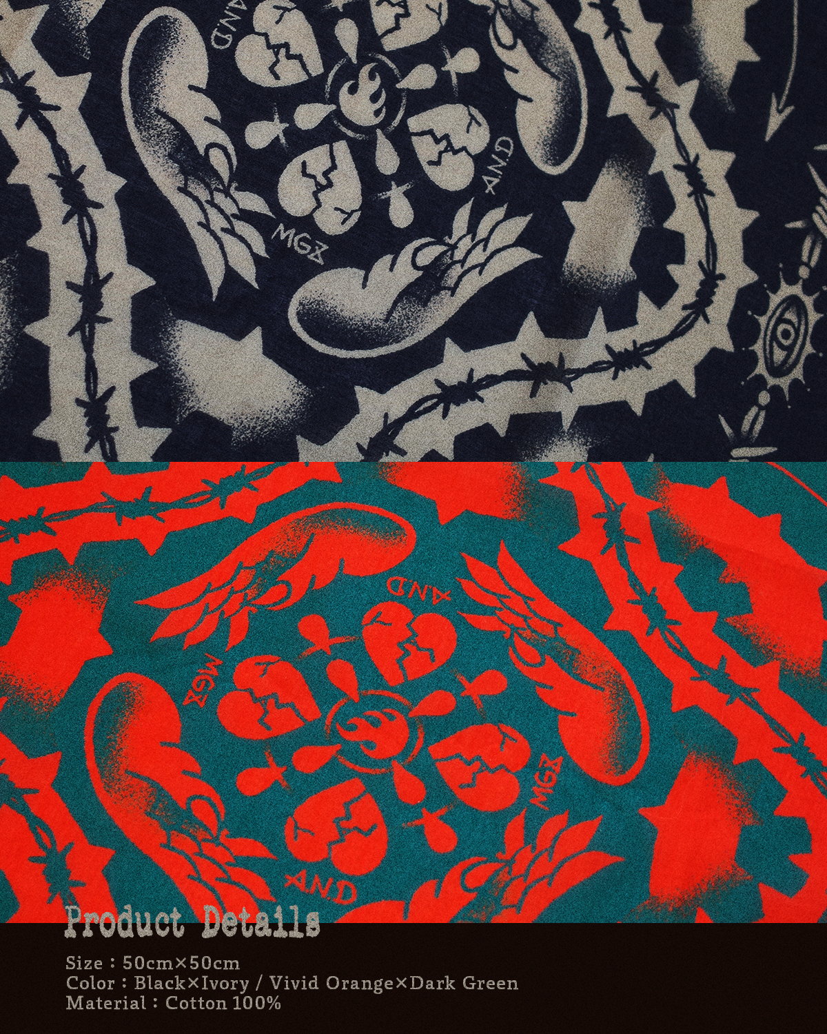 THORNS BANDANA-棘-【ダークグリーン×ワイルドオレンジ】