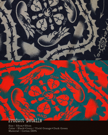 THORNS BANDANA-棘-【ダークグリーン×ワイルドオレンジ】